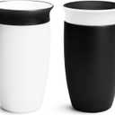 Munchkin Sippy Cups for Toddlers 1-3, Spill Proof Miracle 360 Cup, 10 Ounce, 2 Pack, Black/White