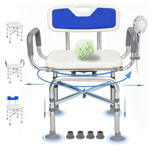 2-Level Adjustable Extra Wide 360° Swivel Shower Chair for Inside Shower, 550 lbs Heavy Duty Shower Seat for Inside Tub with Arms and Back, Bathtub Chairs for Seniors, Handicap, Elderly and Disabled
