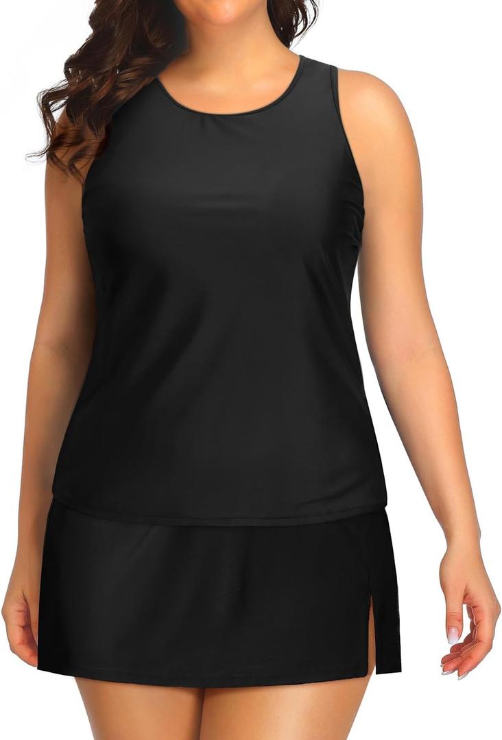 Tempt Me Plus Size Tankini with Skirt - Two Piece Swimsuit for Women Tummy Control Bathing Suit High Neck 2025 Swimwear (Black), 20W
