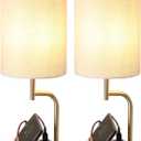 Dreamholder Table Lamp with 3 USB Charging Ports, Modern Desk Lamp with AC Outlet and Phone Stands, Perfect Bedside Lamp for Bedroom, Living Room, Office (Pack of 2), Gold