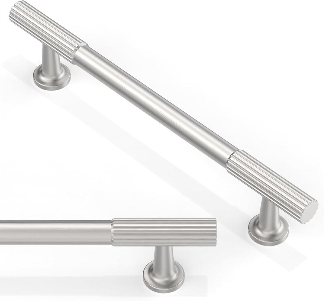 10 Pack Brushed Satin Nickel Cabinet Pulls 5 Inch(128mm) Kitchen Cabinet Handles Solid Zinc Alloy Cabinet Hardware Drawer Pulls (5" Hole Center)