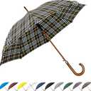 SoulRain 48" Large Umbrella Windproof Stick Umbrellas for Rain, Automatic Open, Vintage Cane big Umbrella with Classic Wooden Handle,Open for 2 Persons adult,for Women & Men(Green Yellow plaid)
