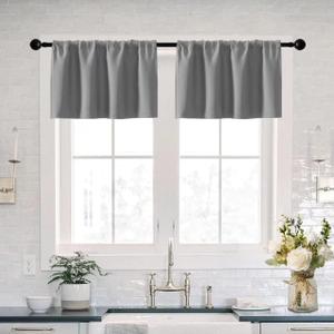 XTMYI Silver/Light Grey Window Valances for Living Room Bedroom,Waterproof Room Darkening Heat Light Blocking Blackout Kitchen Curtains and Valances Set of 2 Pack,30 x 16 Inches Long,Gray (30"W x 16"L (Pack of 2))
