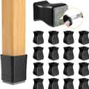 16 Pcs Square Chair Leg Protectors - Protects Wood & Hardwood Floors (Fit: 2" - 2 1/4" Black) (XX-Large)