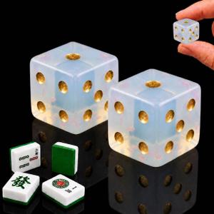 2PCS Natural Gemstone Mahjong Dice, 16mm Crystal D6 Dice Set Stone Dice for Games, Accessories, Tabletop Board Games, Casino Games, Craps, DIY Crafts（Sodalite）