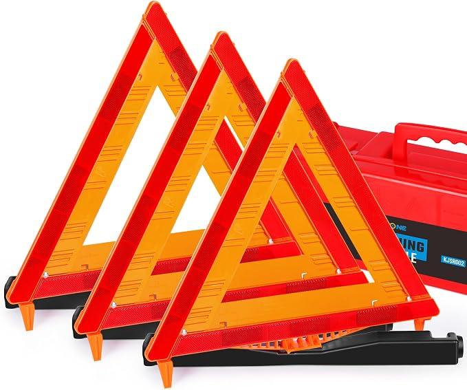  3 Pack Safety Triangles DOT Approved
Foldable Warning Reflective Triangles, US FMVSS 571 125 with Carrying Case, Heavy Base Emergency Roadside Triangles