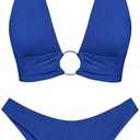 ZAFUL O Ring Halter Bikini Sets for Women High Cut Swimsuits Trendy 2 Piece Bathing Suits, Large, Blue 