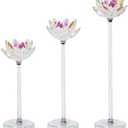 Tall Candle Candlestick Holders Set of 3 Lotus Flower Glitter Broken Glass Taper Candle Holder Centerpiece Dining Table Wedding Festive Fireplace Vintage Room Decor Housewarming Gift