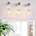 White Bathroom Vanity Light Fixtures, 3-Light Wood Bathroom Light Fixtures Over Mirror, Rustic Sconces Wall Lighting with Elegant Metal Lampshade for Living Room, Bedroom, Hallway