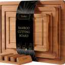 3-Piece Deep Carbonized Bamboo Cutting Board Set with Vertical Drying Stand | Wooden Chopping Boards for Kitchen | Extra Deep Juice Grooves & Easy-Carry Side Handles | Gift-Ready