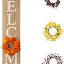 Glitzhome 60”H Welcome Sign with 4 Interchangeable Floral Wreaths for Front Door Porch Farmhouse Wooden Hanging Wall Sign for Seasons Spring Fall Harvest Thanksgiving Christmas