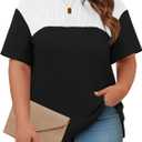Womens Plus Size Short Sleeve Color Block Pullover Tunic Tops Summer Casual Crewneck Side Split T Shirts (2X)