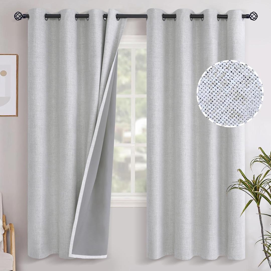 YoungsTex Linen Blackout Curtains 72 Inches Length 2 Panels, Grommet Full Room Darkening Linen Textured Window Drapes Thermal Insulated for Bedroom Living Room, 52 X 72 Inch, Birch