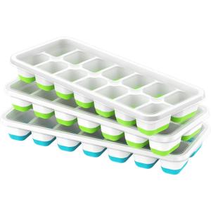 ChefAide Ice Cube Tray with Lid, 3 Pack 42 Cubes Durable Stackable Ice Cube Trays for Freezer with Removable Lids, Easy-Release Plastic & Silicone Ice Tray for Cocktail, Coffee