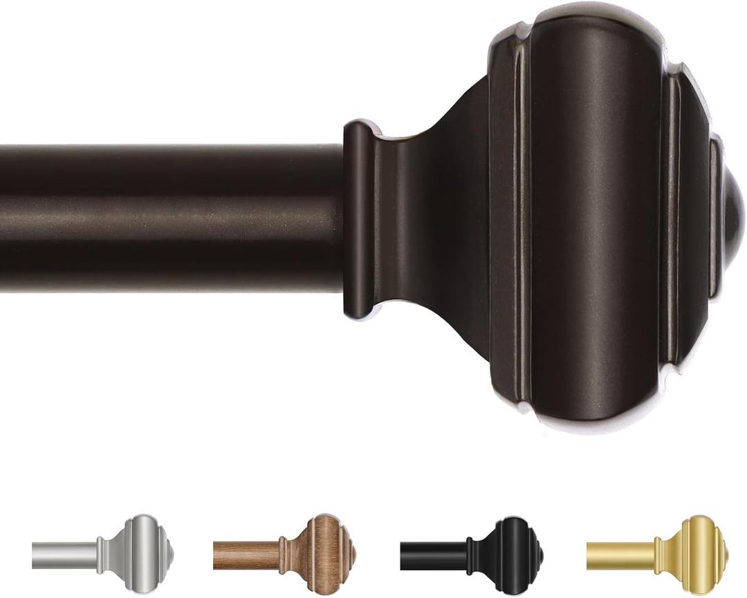 Bronze Curtain Poles for Windows 66 to 120 Inch(5.5 to 10ft), USFOOK 7/8 Inch Decorative Single Curtain Rod Set, Long Heavy Duty Drapery Rods 32 to 120, Square Finials
