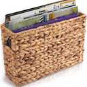 Yesland Hand-Woven Narrow Water Hyacinth Holder Wicker Basket, 15.5 x 5.5 x 9.75 Inch Decorative Magazine Storage Basket Bin for Home, Office, Desk