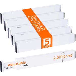 Lifewit 5 Pack Kitchen Drawer Dividers 2.36" High, 16"-22" Adjustable Drawer Organizer for Utensils/Clothes/Makeup, Plastic Expandable Separators in Dresser/Bedroom/Bathroom/Office Storage