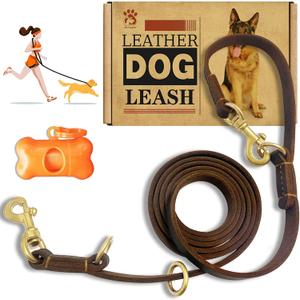 Hands Free Leather Dog Leash 8ftDurable Genuine Leather Multi Function Dog LeashesStrong Leather Leash for Small Medium Large Breed Dogs
