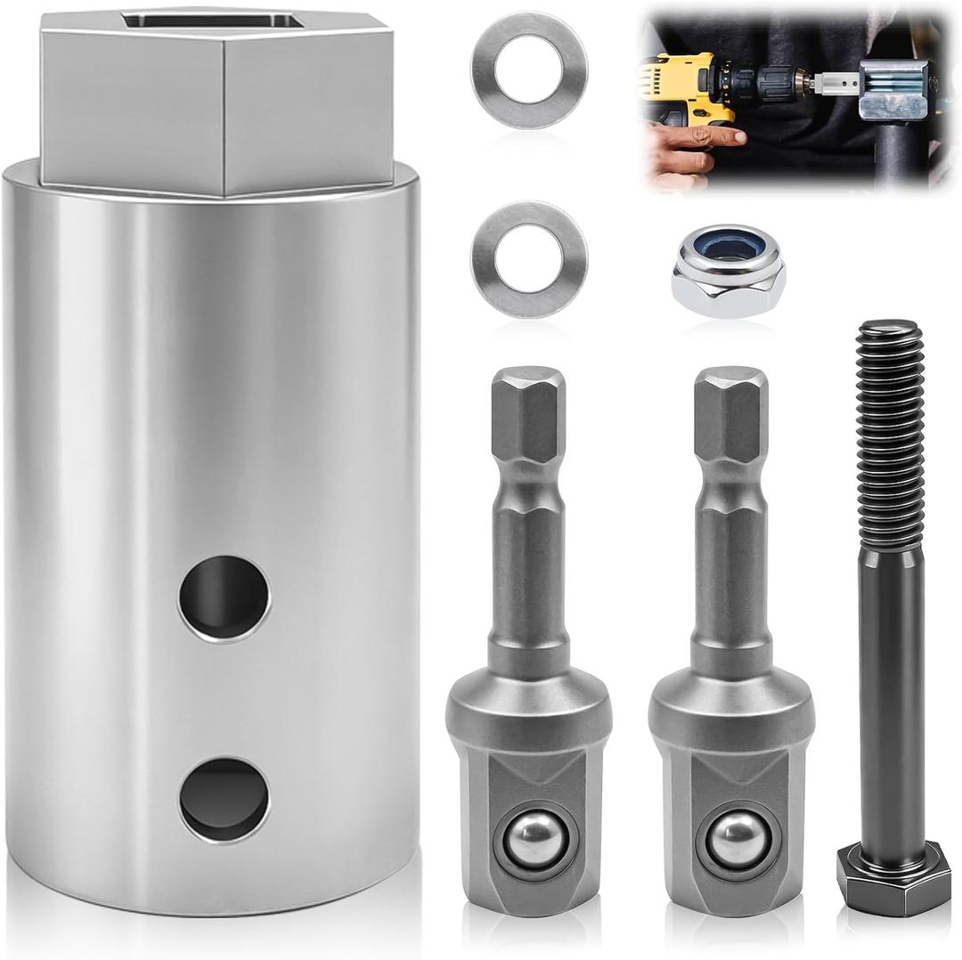 Heavy Duty Trailer Jack Drill Adapter with Cordless Drill, 1/2 to 1" Socket Adapter, Stainless Steel Scissor Jack Drill Adapter Fits Any 1" Drive On Trailer Jack.