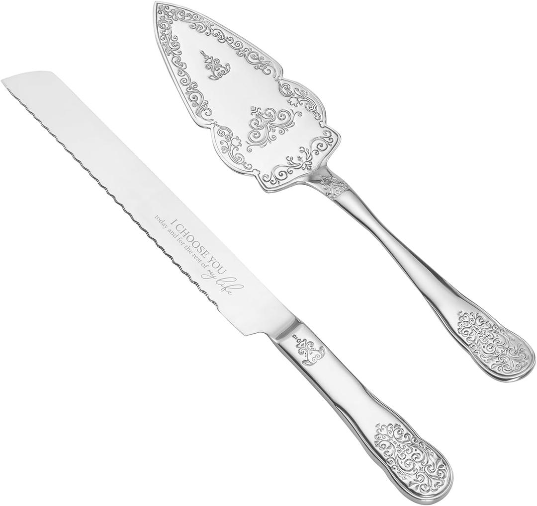 AW BRIDAL Silver Wedding Cake Knife And Server Set, Vintage Cake Cutting Set for Wedding, Personalized Cake Cutter Wedding Gift Bridal Shower Gift Anniversary Engagement Gift For Couple