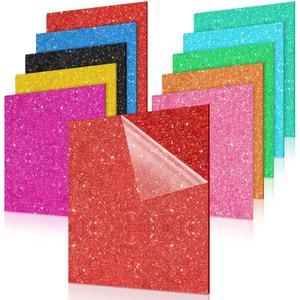 10 Pcs Glitter Colored Acrylic Sheets 8 x 8 Inch Translucent Glitter Plastic Panel Sheet with 1/8 Inch Thickness Square Acrylic Sheets for Laser Cutting, Art Craft, Sawing, Engraving, DIY Decoration