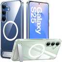 TORRAS Strong Magnetic & Seamless Stand for Samsung Galaxy S25 Case, Fit for MagSafe, MilGrade Drop Protection, Adjustable Kickstand for Samsung Galaxy S25 Case, AntiYellowing Diamond Clear