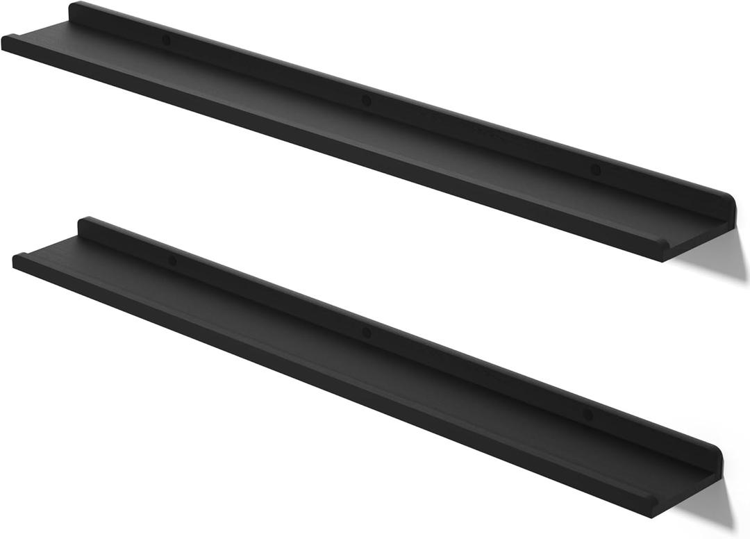 Love-KANKEI 48 Inch Long Floating Shelves Wall Mounted Set of 2, Large Wood Wall Shelves for Storage, Rustic Hanging Shelves for Display,Bedroom Living Room Bathroom Kitchen Office Black