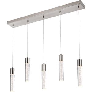 MELUCEE 5 Color Dimmable LED Chandelier Linear Lighting, 5 Light Dining Room Light Fixture Brushed Nickel Ceiling Hanging Light Fixture for Dining Room Over Table Kitchen Island, Adjustable Height