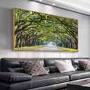 arteWOODS Green Forest Framed Canvas Wall Art Oak Trees Covered Lane Pictures Art Print Green Nature Landscape Artwork Oak Trees Lined Road at Georgia, Natural Wood Frame, Ready to Hang, 20" x 40"
