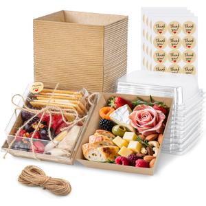 50 Pack Charcuterie Boxes with Clear Lids 5.3x4.9x2.5 Inch Paper Mini Charcuterie Box Takeout Containers for Cookie Cake Slice Sandwich Strawberries(Brown)