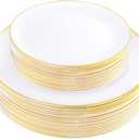 KIRE 60PCS Gold Plastic Plates - Heavy Duty White Disposable Plates with Gold Rim for Party/Wedding/Mother's Day - Include 30Pieces 10.25inch Gold Dinner Plates and 30Pcs 7.5inch Dessert Plates