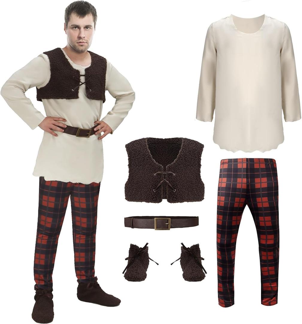 AMNPOLEN Men Costume Sublimation Shirt Vest Pants Belt Halloween Movie Character Cosplay Outfit (X-Large)