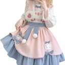 Packitcute Teens Japanese Kawaii Lolita Costume Plush Cute Bear Suspender Dress Sweet High Waist Princess Party Dresses (Medium, Pink)
