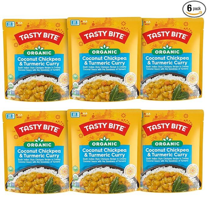 Tasty Bite Organic Chickpea Coconut and Turmeric Curry, Ready to Eat, Microwavable Entrée, Vegan, 10 Ounce (Pack of 6) BBD: 04/30/2027
