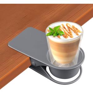 1PCS Drinking Cup Holder, Kalolary Desk Bottle Cup Stand DIY Glass Clamp Storage Saucer Clip Water Coffee Mug Holder Saucer Clip Design for Home & Office, Grey