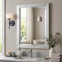 Alaterre Furniture 24" x 30" Bathroom Vanity Mirror with Beveled Glass Wood Framed Wall Mirror for Bathroom, Powder Room or Laundry Room, Hanging Hardware Included (White)