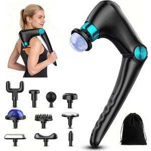 Folding Massage Gun with Heat & Cold Therapy for Women Men, Back & Deep Tissue Massager with 10 Heads, Quiet Rechargeable Percussion Massager for Back Pain Relief, Shoulders, Legs, Portable with bag (Black)