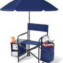 Karenhi Camping Director Chair with Umbrella for Adults, Folding Beach Chair with Side Table and Cooler Pouch, Portable Outdoor Seat with Canopy Shade, Camp Lawn Picnic Fishing Beach BBQ