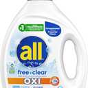 all Liquid Laundry Detergent, Free Clear for Sensitive Skin with OXI, Unscented and Hypoallergenic, 2X Concentrated, 90 Loads
