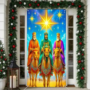 IVN Three Kings Day Epiphany Door Cover 71 x 35 Inches Front Door Banner Camel Journey Religious Holiday Decor Indoor And Outdoor (Wise men traveling on camels guided by a star)