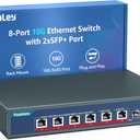 YuanLey 8-Port 10G Ethernet Switch, 6 x 10Gbps RJ45 Ports, 2X 10Gbe SFP+ Ports, Support 10G/5G/2.5G/1G/100Mbps Speed Auto-Negotiation, 160Gbps Switching Capacity, Unmanaged Switch Rackmountable