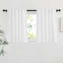 NICETOWN White Faux Linen Kitchen Curtains 36 inches Long, Rod Pockets & Back Tab Semi Sheer Privacy with Light Filtering Short Window Drapes for Cafe/Kids Room, W42 x L36, 2 Panels