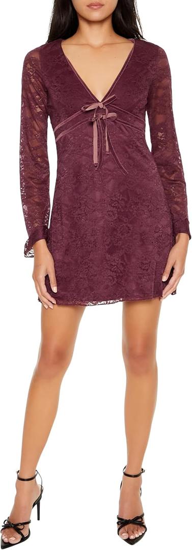 Forever 21 Womens Lace Bow Mini Dress (Medium, Red)