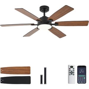 Ceiling Fans with Lights, 52" Ceiling Fan with Light and Remote Control, Reversible DC Motor, 3CCT, Dimmable, Timer, Noiseless, Brown Ceiling Fan for Bedroom Living Room, Indoor/Outdoor Use