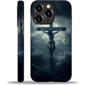 CARLOCA for iPhone 16 Pro Compatible with Magsafe Full Body Protective Glossy Case, for Girl Boy Shockproof Magnetic Charge Esthetics Pattern Large Cross Jesus Dark Sky Clouds