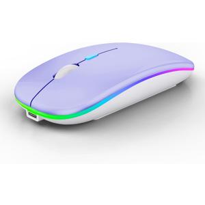 Wireless Bluetooth Mouse Rechargeable Laptop Mice with LED Lights Silent Slim Use(BT5.2 and 2.4G Portable USB Receiver)Dual Mode Computer Mouse for Laptop/iPad/Tablet/Apple/Computer/Mac(Purple)