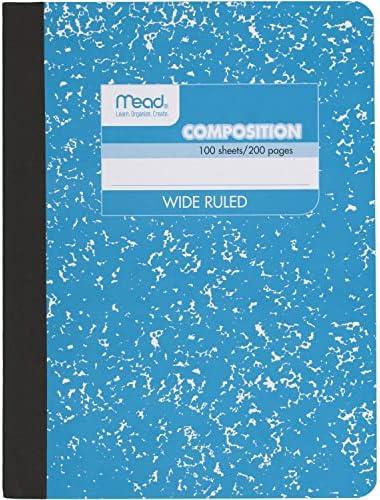Mead Composition Notebook, Wide Ruled Paper, 7-1/2" x 9-3/4", 100 Sheets, Multicolor, Pack of 5