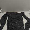 Floerns Women's Sequin Mesh Long Sleeve Square Neck Ruched Mini Bodycon Dress (XX-Large, Black)