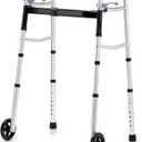 OasisSpace Compact Folding Walkers, Lightweight Walkers for Seniors Adults Elderly, Rolling Front Wheels Walker, Standard Walking Assist Narrow Walker for Small Spaces Up to 300lbs