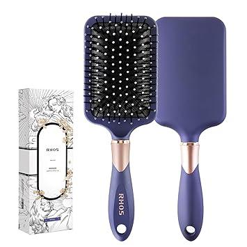 RHOS Hair Brush for Women & Men - Detangler With Nylon Bristles for Thick, Curly, Thin, Long, Wet & Dry Hair - Cushion Square Brush for Detangling, Smoothing (1 Pack-Purple)